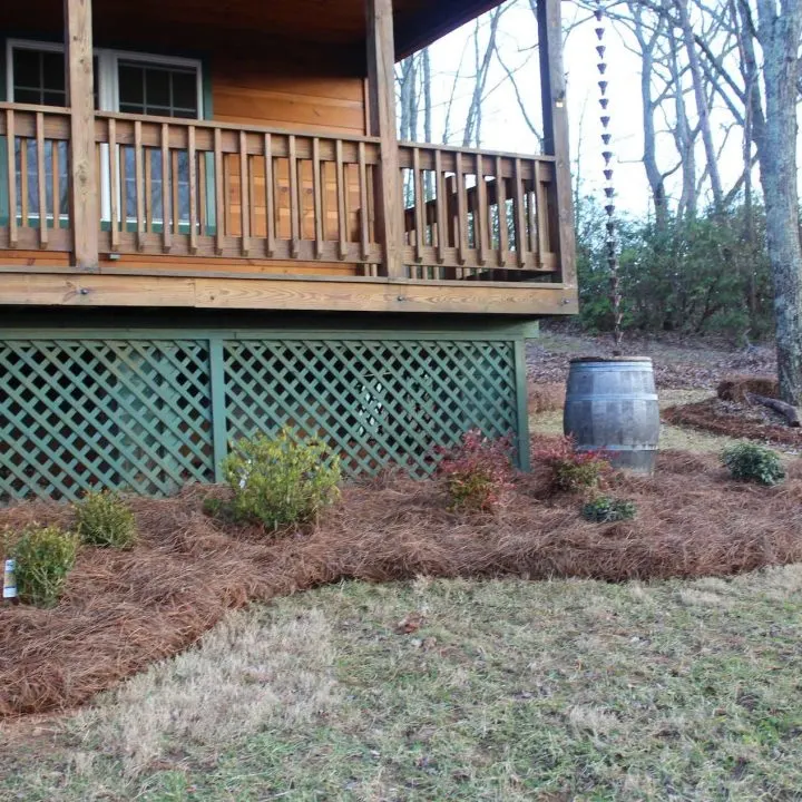 cabin rainchain, rain barrel