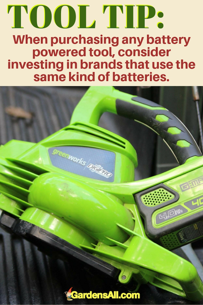 TOOL TIP: When purchasing any battery powered tool, consider investing in brands that use the same kind of batteries. #LeafBlower #StihlLeafBlower #CordlessLeafBlower #GardenTools #YardTools #GardenIdeas #Gardening #OnABudget