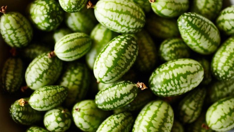 Mexican Gherkins, AKA Cucamelons are delightful cucumber like fruits, eaten as vegetables. #Cucamelon #MexicanGherkin