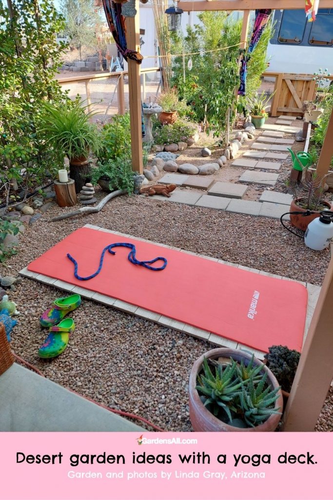 Desert garden ideas with a yoga deck-garden design and images by Linda Gray
