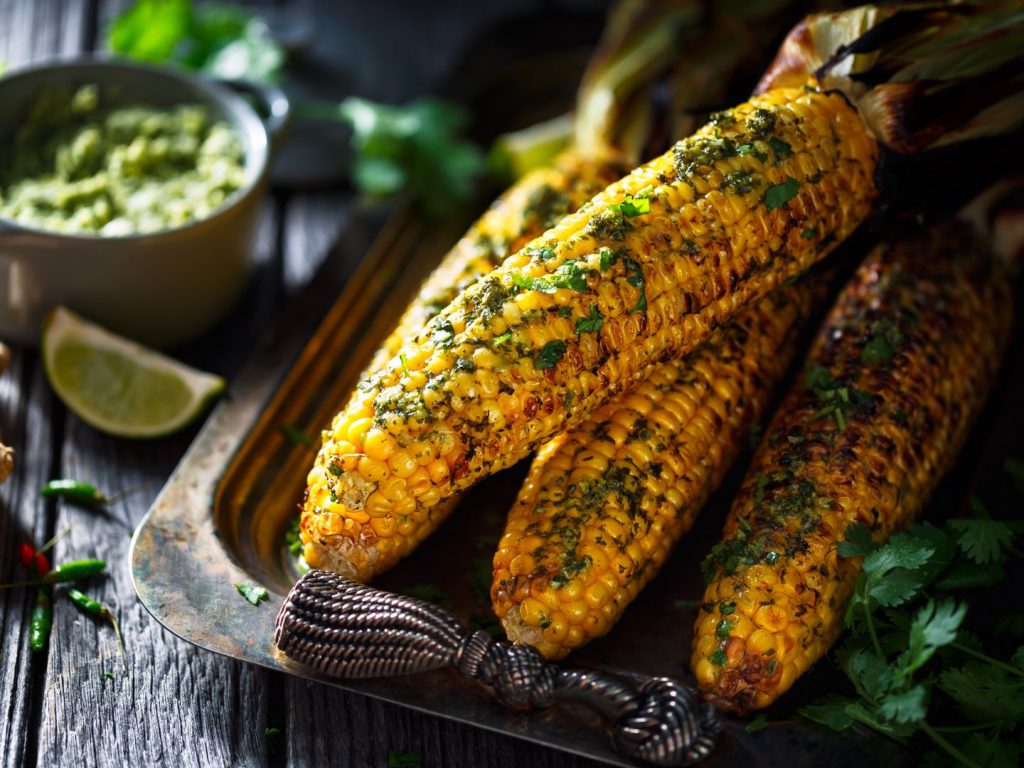 Roasted corn on the cob with herb butter