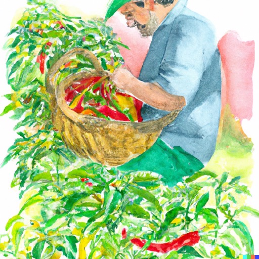 picking peppers in basket