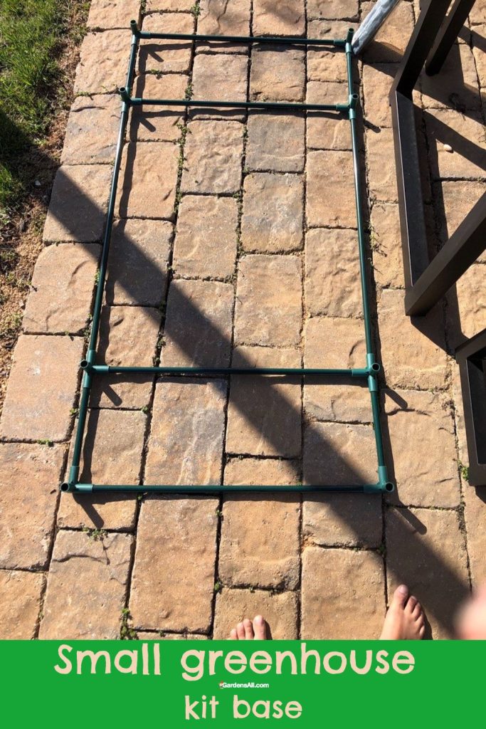 Small greenhouse kit base. Image by Devani Alderson for GardensAll.com