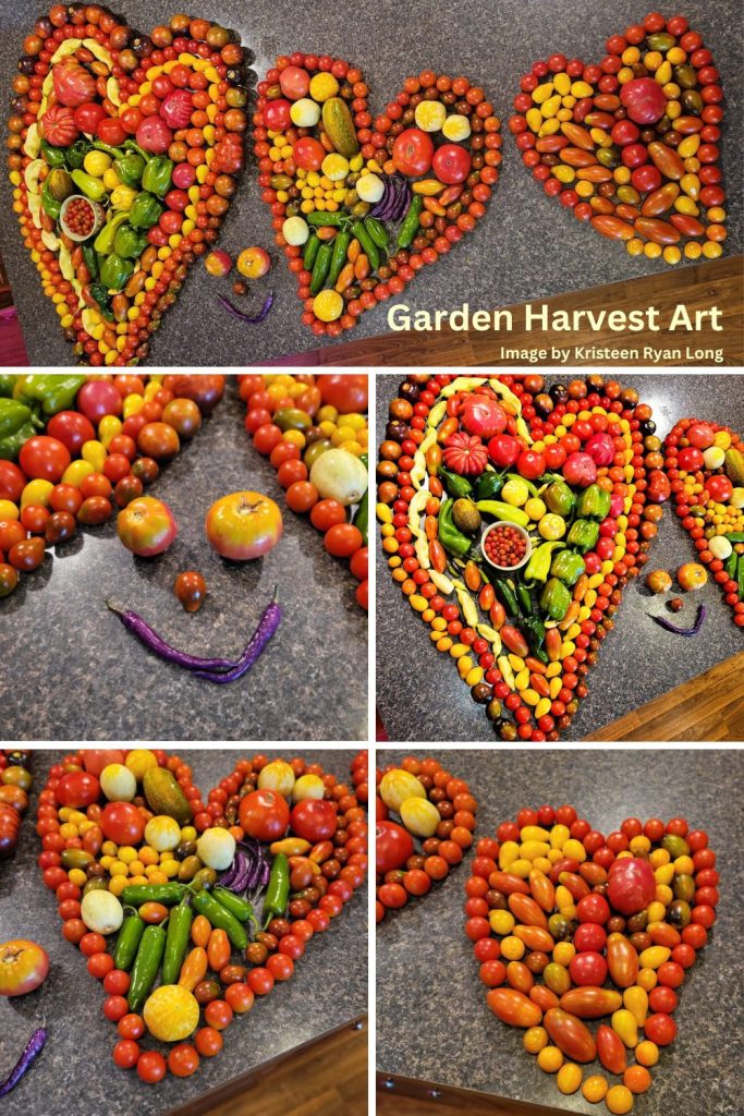 Garden Harvest Art. Image by FL gardener, Kristeen Ryan Long created with her 12 year old granddaughter.